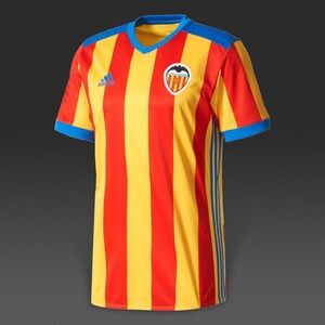 Adidas Valencia FC away XS soccer jersey Red and Yellow Striped Jersey